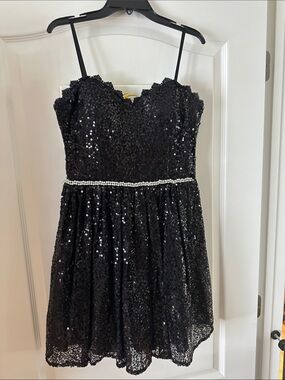 Girls' Black Sequin Party Dress with Beaded Waist